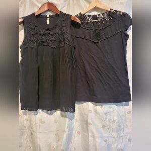 Lot of 2 SZ Med black tops w lace detail